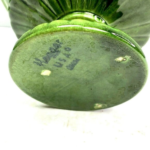 Vintage Haeger Pottery Green Planter Pot Ribbed Pedestal Dish 6" Plant Bowl - Picture 4 of 6